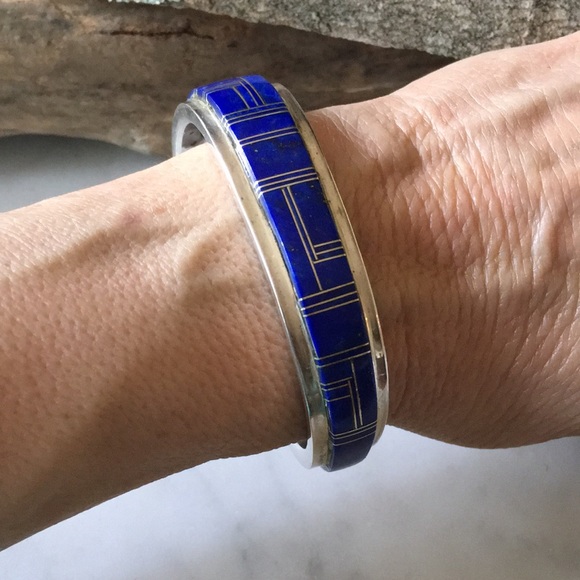 Vintage Navajo Native American Inlay Lapis Yazzie Bracelet - Picture 6 of 13